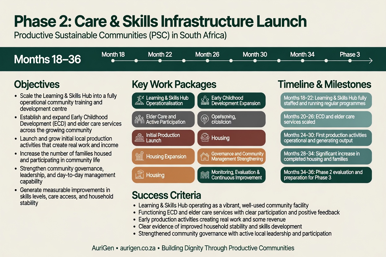 Phase 2: Care & Skills Infrastructure Launch Infographic – Timeline, Objectives and Success Criteria