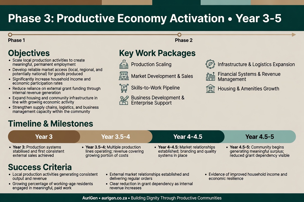 Phase 3: Productive Economy Activation Infographic – Timeline, Objectives and Success Criteria